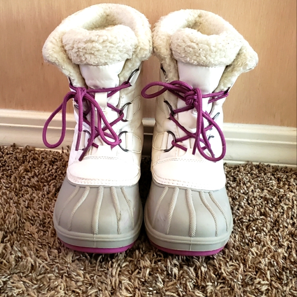 Girls White & Purple Snow Boots/Winter Boots: Size 1